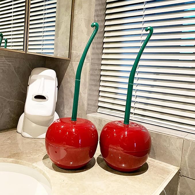 Cherry Toilet Brush and Holder Bathroom Funky Cute Toilet Brush Cherry Toilet Bowl Brush with Solid Handle and Durable Bristles for Bathroom Cleaning