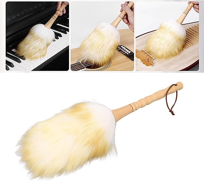 Cleaning Brush, Duster, Multifunctional, Wooden Handle, Lambswool, Duster Blinds, Table, Piano (Long Handle)