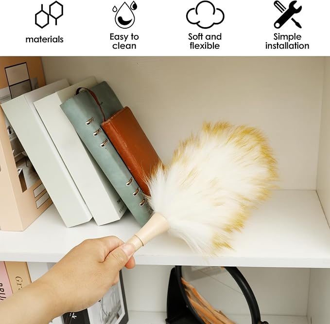 2Pcs Sofa Cleaning Lambswool Duster, Feather Duster for Cleaning Fans, Reusable Table Cleaning Faux Lambswool Duster with Retractable Pole for Photo Frames and Furniture