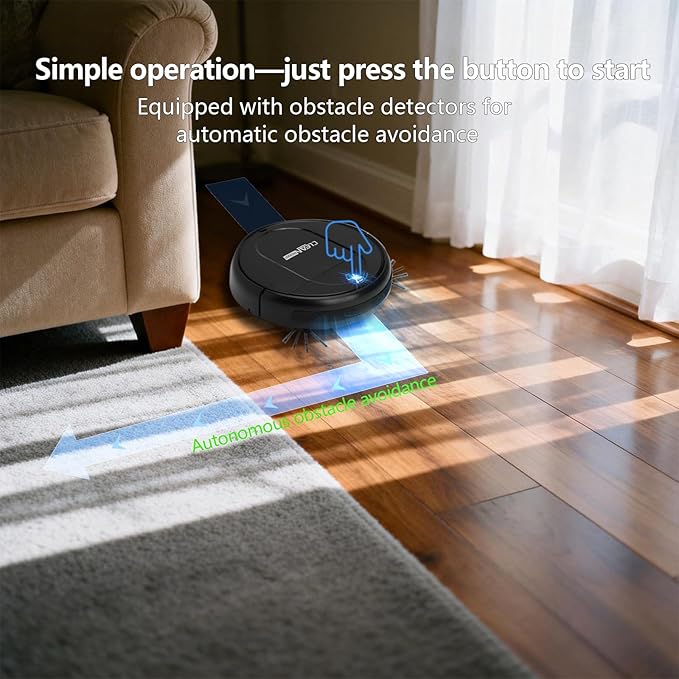 Robot Vacuum Cleaner, 3000Pa Powerful Suction, 2.56-inch Ultra-Slim Body, 120-Minute Long Battery Life, Quiet Operation, Smart Navigation, Suitable for Hard Floors/Low-Pile Carpets/Pet Hair-Black.