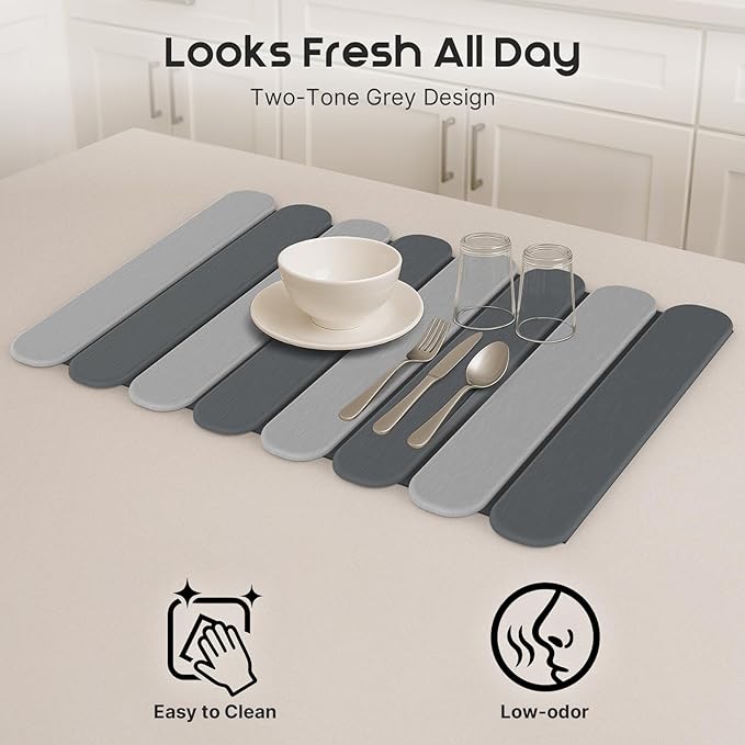 ArtyCozy Large Stone Dish Drying Mats with Non-Slip Rubber Back for Kitchen Counter, 24"×16", Space-Saving Foldable Quick Dry Absorbent Diatomaceous Earth Mat Dishes Bottles Cups Any Countertop