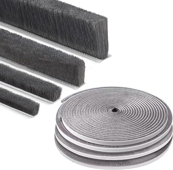 Strong Adhesive Brush Weather Stripping,0.4in Thick x 0.4in(W) x 33FT,Grey for Sliding Windows/Doors - Car Door Seal for Soundproofing,Dustproof,Winter Windproof & Warm,Waterproof,DIY Install