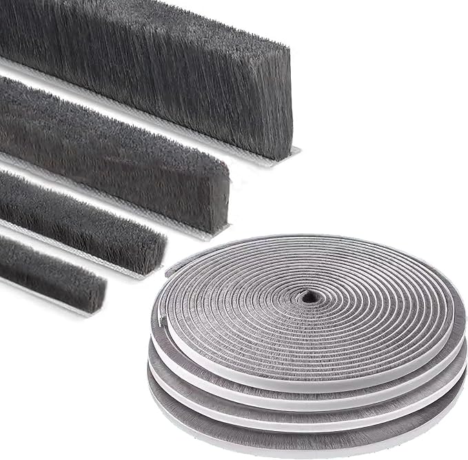 Strong Adhesive Brush Weather Stripping,0.6in Thick x 0.4in(W) x 33FT,Grey for Sliding Windows/Doors - Car Door Seal for Soundproofing,Dustproof,Winter Windproof & Warm,Waterproof,DIY Install