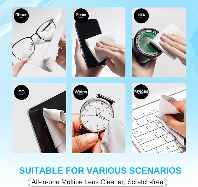 5 Pack Lens Cleaning Cloth, Glasses Cleaning Cloths, Eyeglass Lens Cleaner, Eyeglasses, Camera, VR/AR Headset, Laptop Phone Tablet iPhone iPad Screen Cleaner Cloth, Microfiber Cleaning Cloth