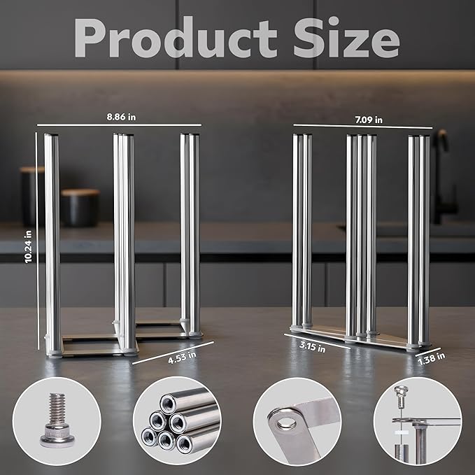 Water Bottle Drying Rack, Cup Drying Rack for Counter, Stainless Steel Tumbler Dryer Stand, Space-Saving Mug & Glass Drying Rack, Heavy-Duty Holder for Cups & Water Bottles (Silver – 7 Pegs)