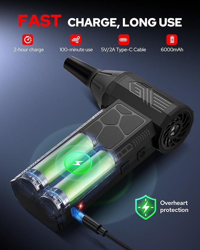 Benlari Power Electric Compressed Air Duster - 4 Gear Adjustable 130000RPM Electric Air Duster with LED Light - Rechargeable Cordless for Computer, Keyboard, Outdoor, House and Car