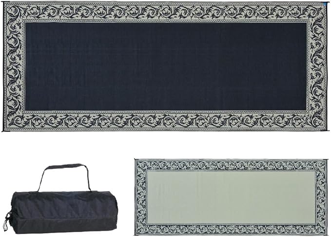 Stylish Camping Ming's Mark RC1 Stylish Camping Reversible Classical Patio Mat - 8' x 20', Black/Beige