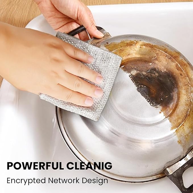 Reusable Non Scratch Wire Dishcloth, 10pcs Steel Wire Cloths, Double-Layer Stainless Rag, Kitchen Cleaning Cloths, Suitable for Sinks, Boilers, Ovens, and Tableware.
