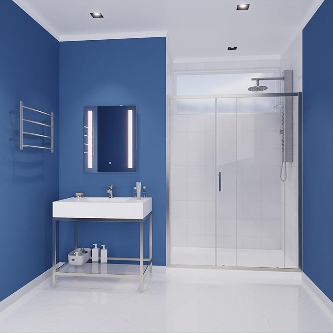 ANZZI 72 x 60 inch Framed Shower Door in Brushed Nickel, Halberd Water Repellent Glass Shower Door with Seal Strip Parts, Easy Glide Rollers Sliding Shower Door, SD-AZ052-02BN