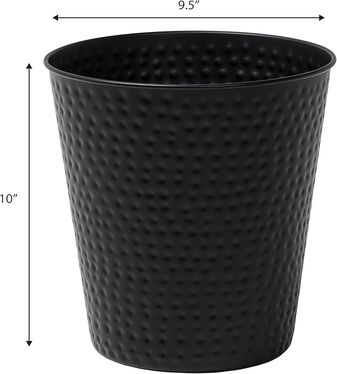 happimess HPM1110A-SET2 Axel Modern Minimalist Hammered Steel 2 Gal Waste Bin for Kitchen, Office, Bathroom, Bedroom, Dorm, Matte Black (Set of 2)
