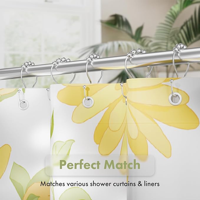 AmazerBath Shower Curtain Hooks, Shower Curtain Rings, Metal Chrome Shower Curtain Hooks Rust Proof, Smooth Glide Double Shower Hooks for Shower Curtain, Shower Rod Hooks 12Pcs