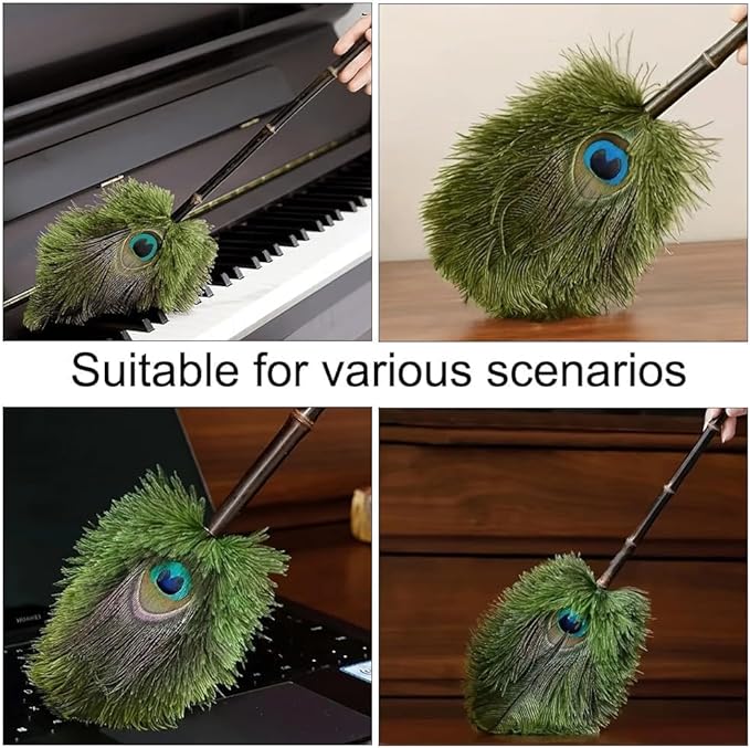 Peacock Feather Duster with Purple Bamboo Handle,Mini Decorative Cleaning Tool for Delicate Surfaces, Antiques, Party Props & Small Spaces Reusable, Lightweight & Aesthetic Gift