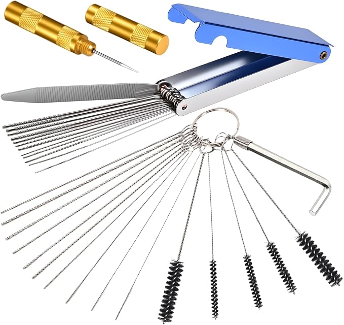 Carburetor Cleaning Kit, 13 Stainless Steel Wires, 10 Needles, 5 Nylon Brushes, 1 Pick, Torch Tip Cleaner Tool For Motorcycle, Lawnmower, Atv, Chainsaw, Spray Gun, Small Engine