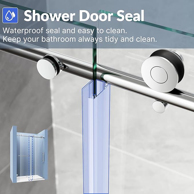 SUNNY SHOWER Frameless Shower Door 60" W x 72" H, Single Sliding Shower Glass Door, 5/16" Tempered Glass, Bathroom Sliding Door in Chrome Finish