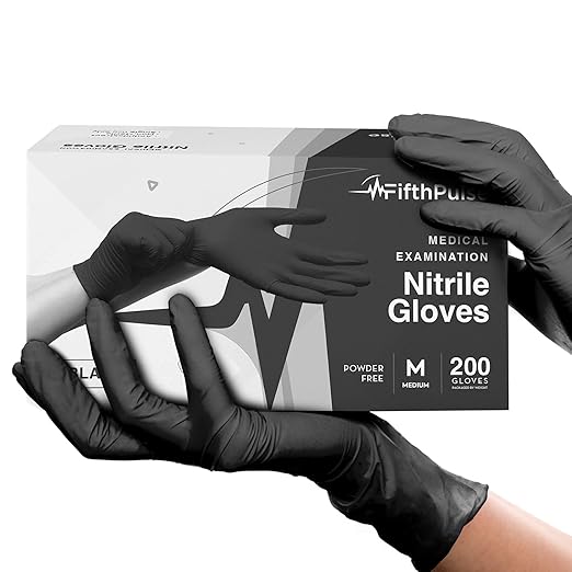Black Nitrile Disposable Gloves Medium, 200 Count - Latex Free Medical Gloves, Dental and Surgical Grade - Powder Free Rubber Gloves