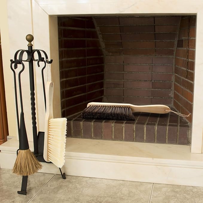 Patelai 2 Pieces Wooden Bench Brushes Fireplace Brush Natural Fiber Bench Soft Bristles Long Wood Handle Dust for Hearth Tidy Car Home Workshop Woodworking