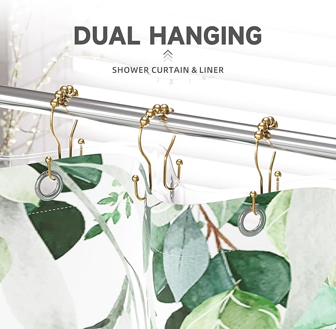 Shower Curtain Hooks, Shower Curtain Rings Rust Proof Double Hook Shower Curtain Hooks, 12 Pcs Dark Gold Shower Hooks for Shower Curtain, Shower Rings for Curtain, Metal Shower Rod Hooks