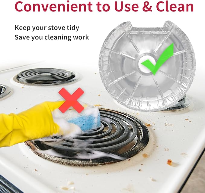 Round Electric Stove Burner Covers - Thicker Aluminum Foil Burner Liners - Disposable Stove Top Protector, 100 Pack (50 * 6 Inch and 50 * 8 Inch)