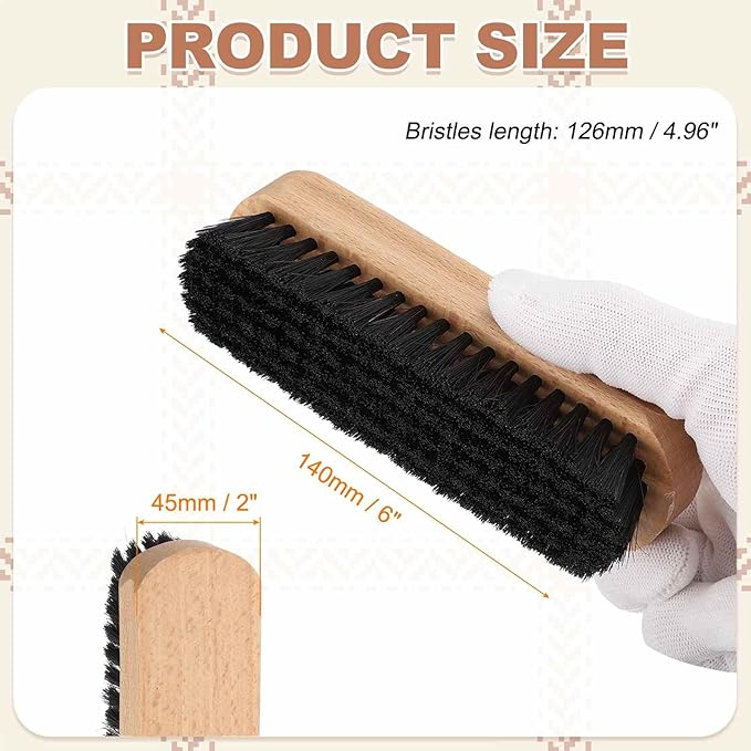 HARFINGTON Shoe Cleaning Brush 6"x2" Beech Wood Horsehair Boot Polish Brushes for Leather Shoes Boots Cloth Cleaner, Black Wood