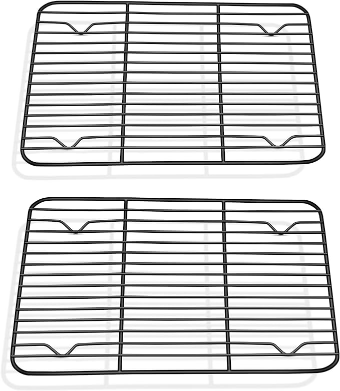 P&P CHEF Cooling Baking Rack Pack of 2, Stainless Steel Cooling Racks for Cooking Baking Roasting Grilling Drying, Dense Wires & Smooth Edge, Easy to clean, Black, 9.7" x 7.3"