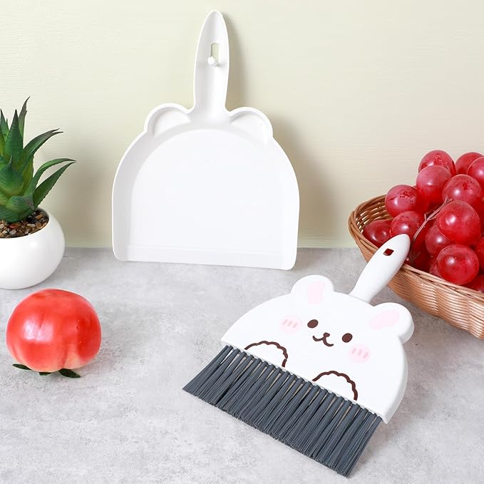 Cute Dustpan and Brush Set, 1 Set Small Hand Broom and Dustpan, Little White Rabbit Mini Hand Portable Mini Broom for Keyboards, Car Seats & Pet Areas