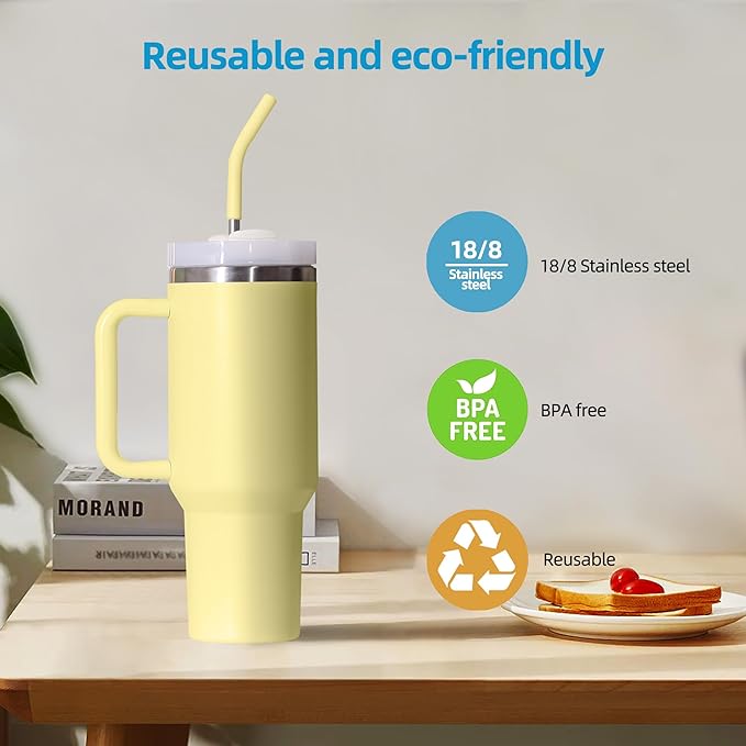 40 oz Stainless Metal Straws for 40 oz Stanley Tumbler, 6Pcs Reusable Straight Long Steel Straws with 12 Silicone Tips and 2 Straw Cleaning Brushes(6Color3, 40oz)