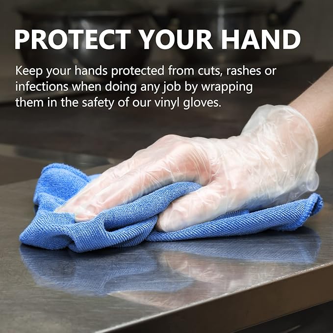 squish Disposable Gloves, 100 Count 4 mil Clear Vinyl Gloves Latex Free Powder-Free Health Glove Cleaning Rubber Glove for Kitchen Cooking Cleaning Food Handling, Medium