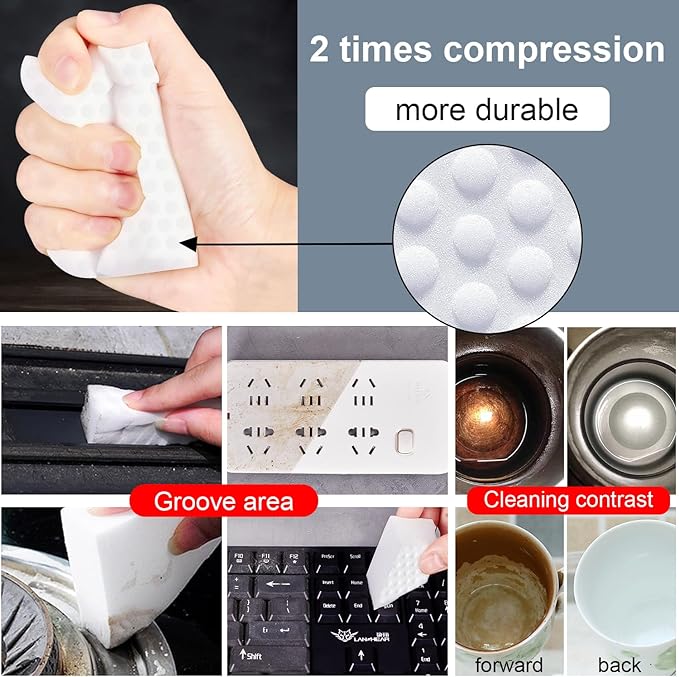 Magic Sponge Eraser,POWOBEST 50 Pack 2X Density Extra Thick Melamine Sponge,Large Boat Scuff Eraser Cleaning Pads,Melamine Foam, No Scratches Cleaning Sponge,Multi-Purpose Bathroom,Floor, Kitchen
