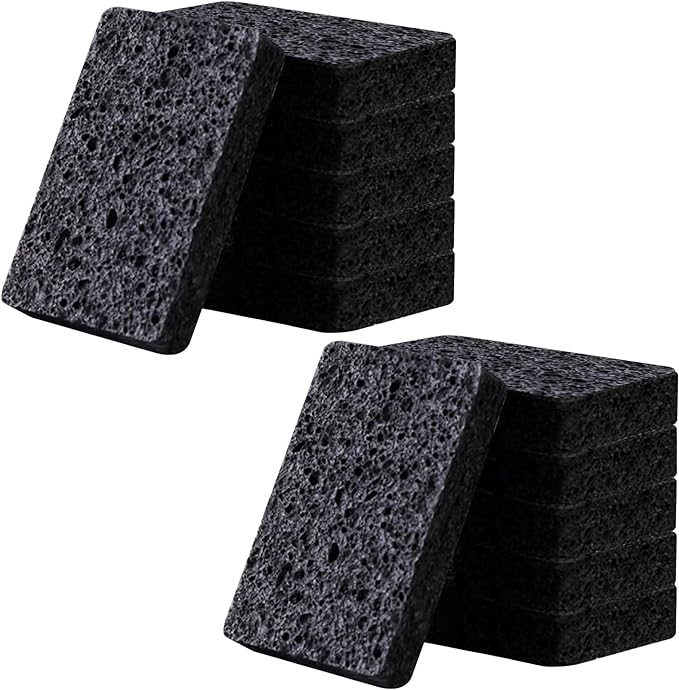 12 - Pack Non-Scratch Scrub Sponges - Sponges for Dishes and Washing Dishes, Cleaning Sponges for Kitchen Home Bathroom Cars, Funny Cut-Outs DIY for Kids (Black)