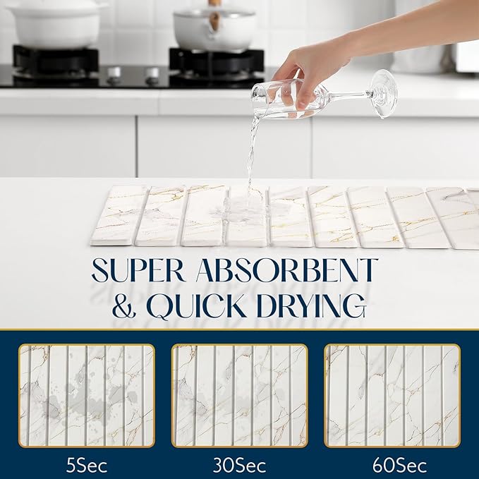 Large Stone Drying Mat for Kitchen Counter - 23.4" x 15.4" Quick Drying Foldable Dish Drying Mat - Super Absorbent Diatomaceous Earth Mat - Stone Dish Drying Mat for Cups Bottles