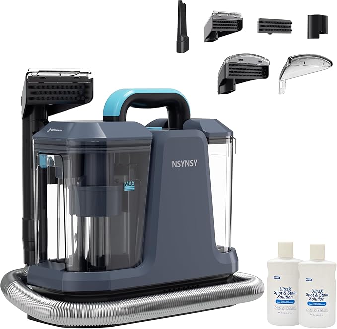 Portable Carpet & Upholstery Spot Cleaner, Compact Strong-Suction Machine with Scrubbing Brush, Removes Pet Stains, Spills & Dirt from Sofas, Stairs, Rugs, Mattresses & Car Interiors