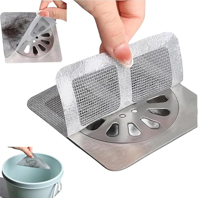 Shower Drain Cover Hair Catcher - 50 Pcs Disposable Hair Drain Stickers Shower Drain Mesh Stickers, Bathroom, Laundry, Bathtub, Kitchen, Sink, for Human and pet Hair (50)