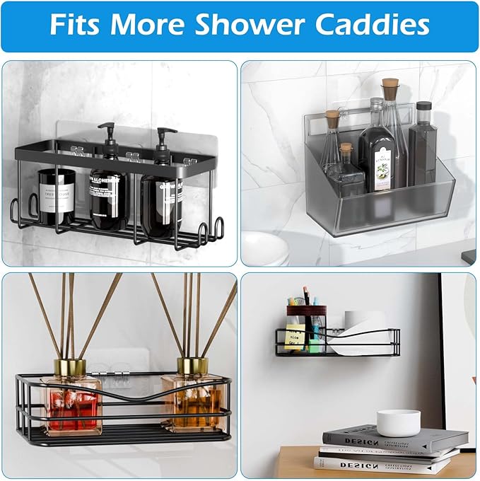 Lsnisni 12 Pack Shower Caddy Adhesive Replacement, Shower Adhesive Strips, Strong Adhesive Hooks, Waterproof Sticker, No Drilling, for Bathroom Shelf and Kitchen Racks
