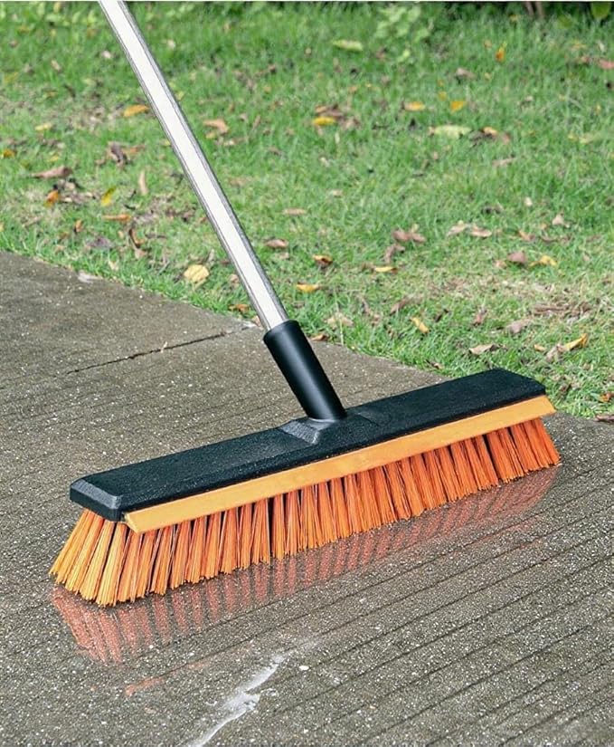 19" Outdoor Broom with 58" Long Handle & Rubber Squeegee,Push Broom for Cement Floors and Courtyards, Push Broom Outdoor Heavy Duty Stiff Bristles for Driveway, Patio, Garage Cleaning