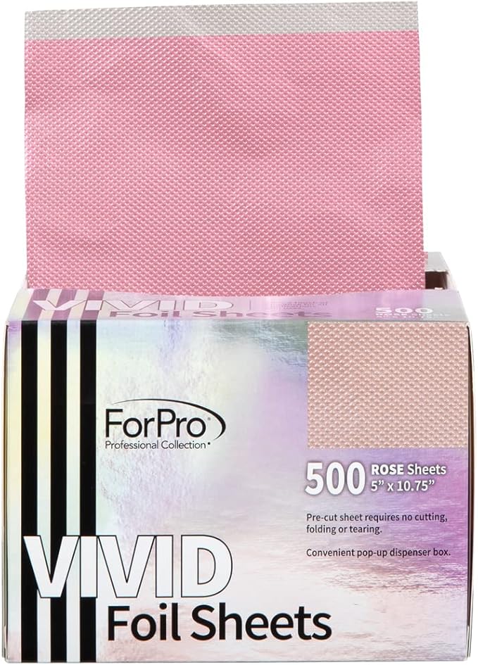 ForPro Professional Collection Vivid Rose Embossed Foil Sheets, Aluminum, Pop-Up Foil Dispenser, Hair Foils for Color Application & Highlighting Services, Food Safe, 5” W x 10.75” L, 500-Count