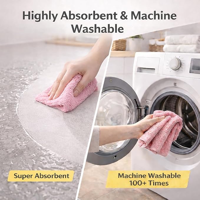 Microfiber Cleaning Cloth Roll - 100 Pack Tear Away Microfiber Paper Towels, Reusable, Washable, Scratch-Free, Kitchen Towels for Car, Home, Kitchen, Glass, Dishes(Pink)