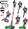 Cordless Vacuum Cleaner, 10 in 1 Stick Vacuum with Powerful Suction, Hose, Green LED Light, Anti-Tangle Brush, Lightweight Rechargeable Vacuum Cleaner for Home, Hardwood Floors, Carpets, Pet Hair,Pink