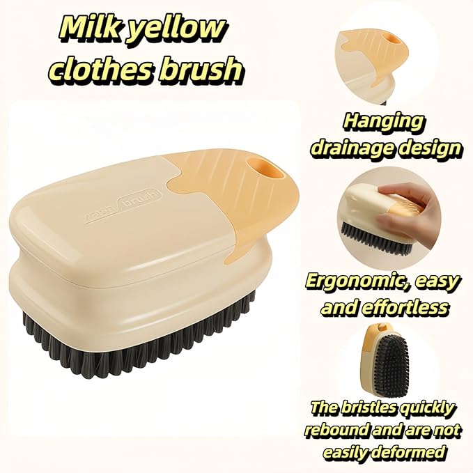 Ergonomic Clothes Soft Bristle Laundry Brush, Milk Yellow, ABS+PBT Material, Hanging Design, Portable Hand-Held Cleaning Tool with Comfortable Grip for Garments, Shoes, Household (Cream Yellow, L)