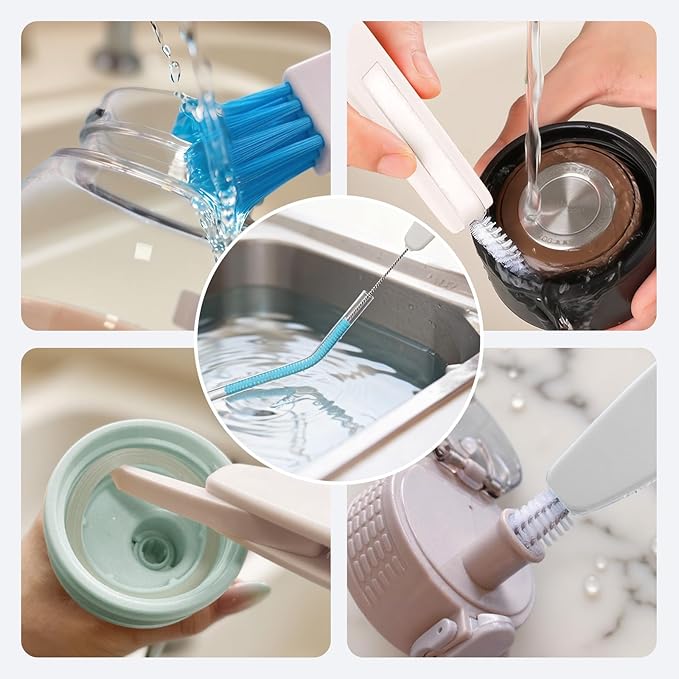 Water Bottle Brush 3-Piece Set, 15-inch Long Bottle Brush, Kitchen Brush Set with Straw Cleaner and Cup Lid Cleaning Brush. Bottle brushes suitable for water bottles, cups, glasses, baby bottles. Blue
