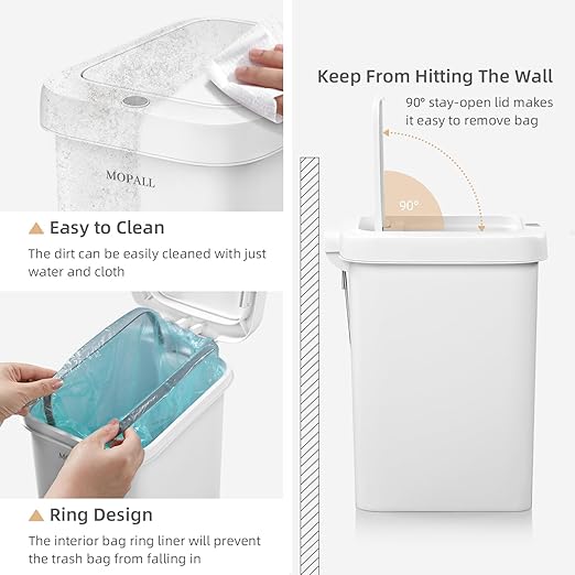 MOPALL Slim Bathroom Trash Can with Lid - 1.9 Gallon Dual-Way Opening (Step Pedal & Press Top) Small Trash Can for Narrow Spaces, Rust-Proof Wastebasket Small Garbage Can for Bathroom, Bedroom, Office