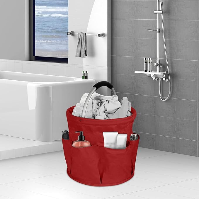 Professional Cleaning Caddy Organizer - 11" Wearable Cleaning Supply Bag with Adjustable Shoulder Strap & Handle - Housekeeper Essentials Organizer for Detailing Tools & Supplies (Red)