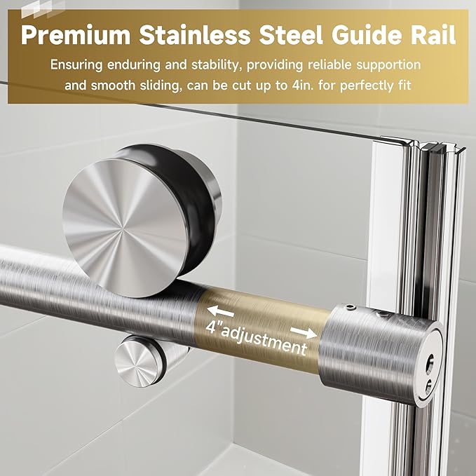 Frameless Sliding Shower Door 72” W x 76” H, 3/8” Tempered Glass, Single Bypass Shower Enclosure with Reversible Door, Quiet Rollers, Anti-Jump Safety System,Brushed Nickel Stainless Steel