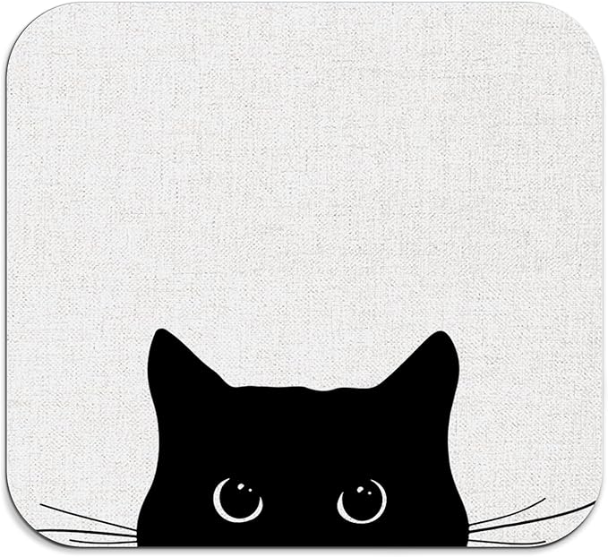 Black Cat Dish Drying Mat - Funny Black Cat Absorbent Dish Drying Mat for Kitchen Counter, Coffee Bar Mat, Coffee Maker Mat for Countertops, 16x17.5 Inch