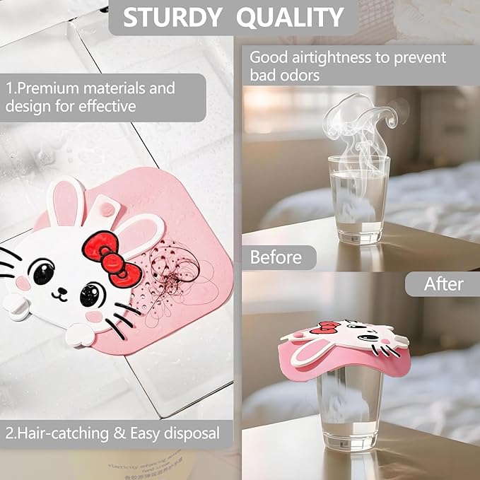 2-in-1 Shower Drain Hair Catcher & Bathtub Drain Cover, Odor-Proof Silicone Hair Stopper for Bathroom, Tub, Sink, Kitchen, Laundry - Prevents Clogs and Unpleasant Smells (2, Pink)