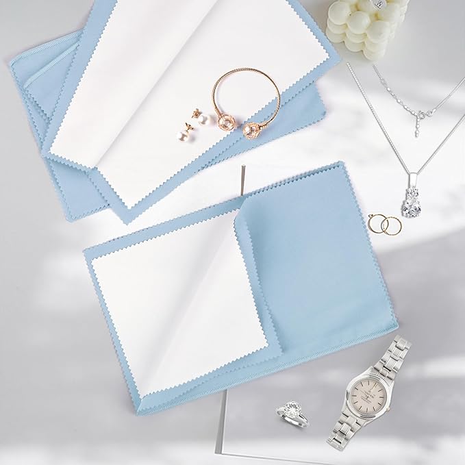 3 Pcs Silver Polishing Cloth, Large 10" X 12.5" Jewelry Cleaner Cloth, Soft Jewelry Polishing Cloth, Four-Layer Double-Sided Silver Cleaning Cloth for Gold, Silver, Diamond, Platinum Jewelry, Blue