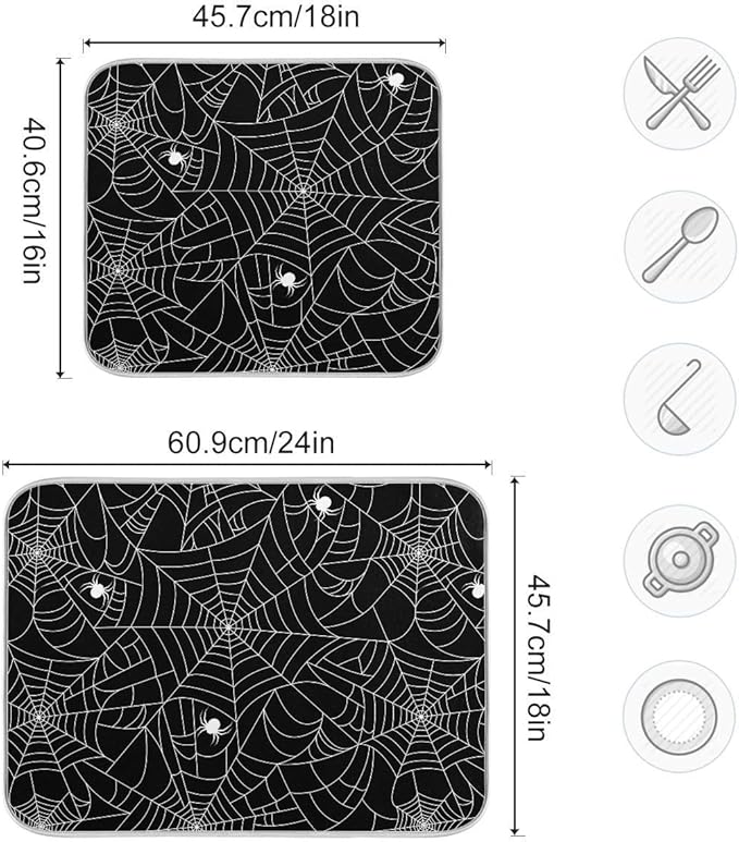 Halloween Spooky Spider Web Dish Drying Mat for Kitchen Happy Halloween Creepy Decoration Microfiber Drying Mats Absorbent Reversible Dish Pad Large Dish Draining Mat 18x24 inch