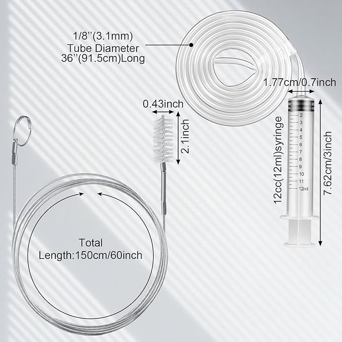 Gisafai 3 Pcs 36'' Refrigerator Cleaning Kit with 12 ml Syringe Compatible with Water Line for 1.5m Flexible Refrigerator Scrub Brush Flexible Feeding Tube Brush for Ice Maker Dispenser