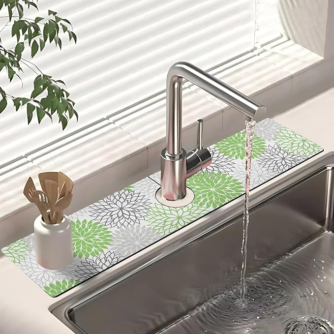 Dish Drying Mat for Kitchen Counter Matt, 2PCS 23"x15" Dish Drainer Mat & 24"x5.5" Sink Splash Guard, Super Absorbent Non-slip Rubber Backed