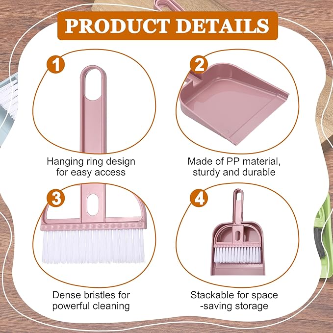 uxcell Mini Dustpan and Brush Set, Small Broom and Dustpan Set for Home Office Tabletops Sofas Keyboards Cleaning, Pink
