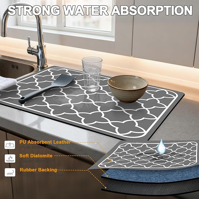 Dish Drying Mats for Kitchen Counter, Waterproof Coffee Mat for Countertop, Under Sink Mats, Coffee Bar Mat Accessories